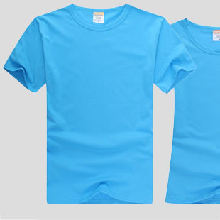 蓝色圆领短袖T恤